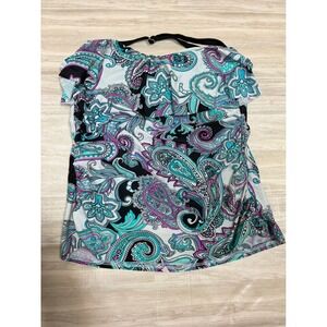 St Johns Bay Womens Paisley Tankini Top Teal Purple Halter Ruffle Swim Top 16